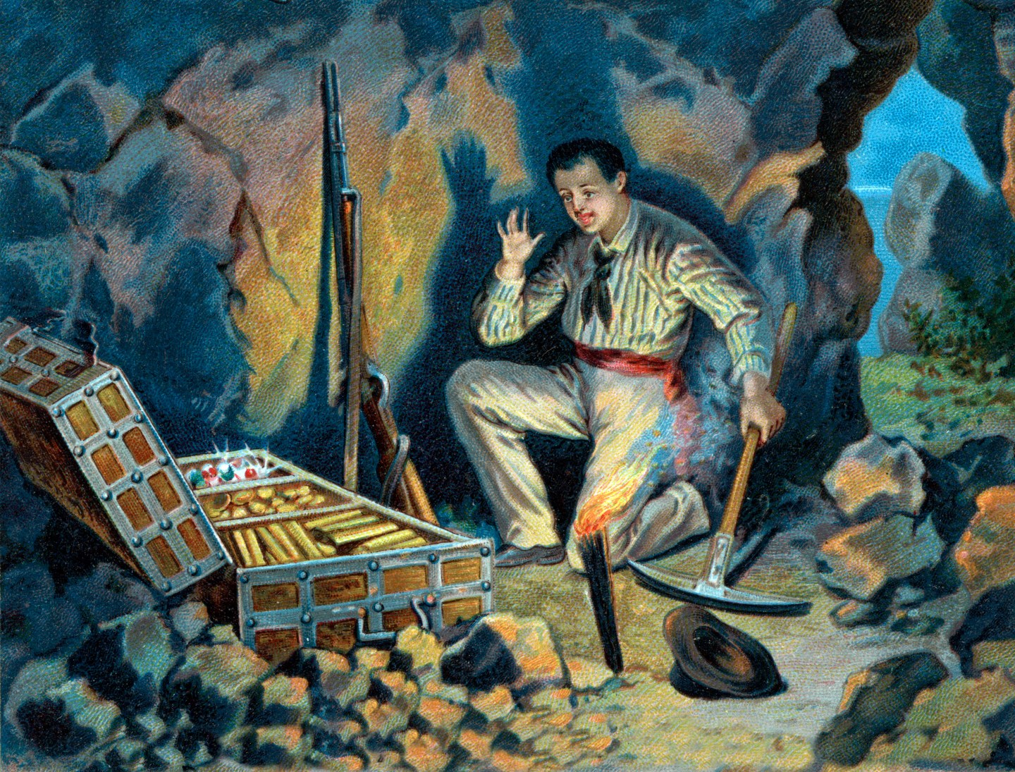 Illustration of Edmond Dantes Discovering the Treasure of the Island of Monte Cristo