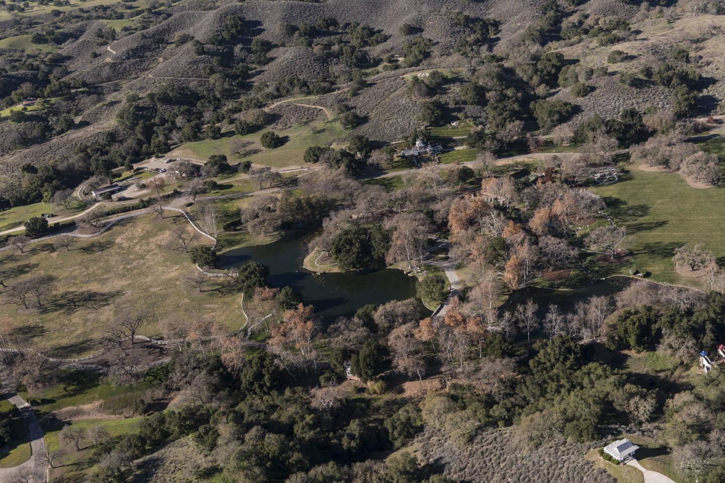 Aerial view of Neverland Ranch, once the home of famed singer Michael Jackson, in the Santa Ynez Val
