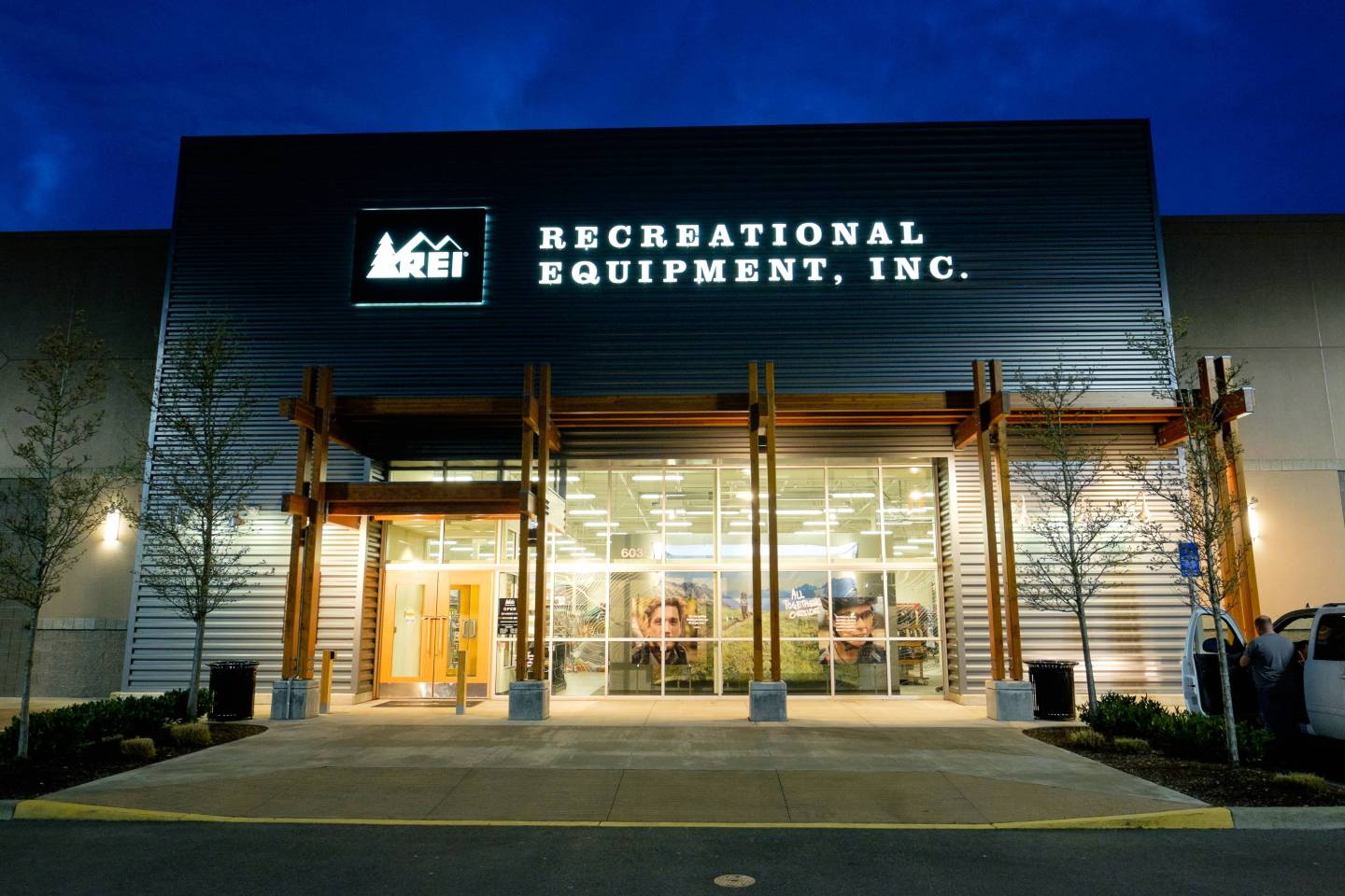 REI Storefront at Dusk in Salem Oregon