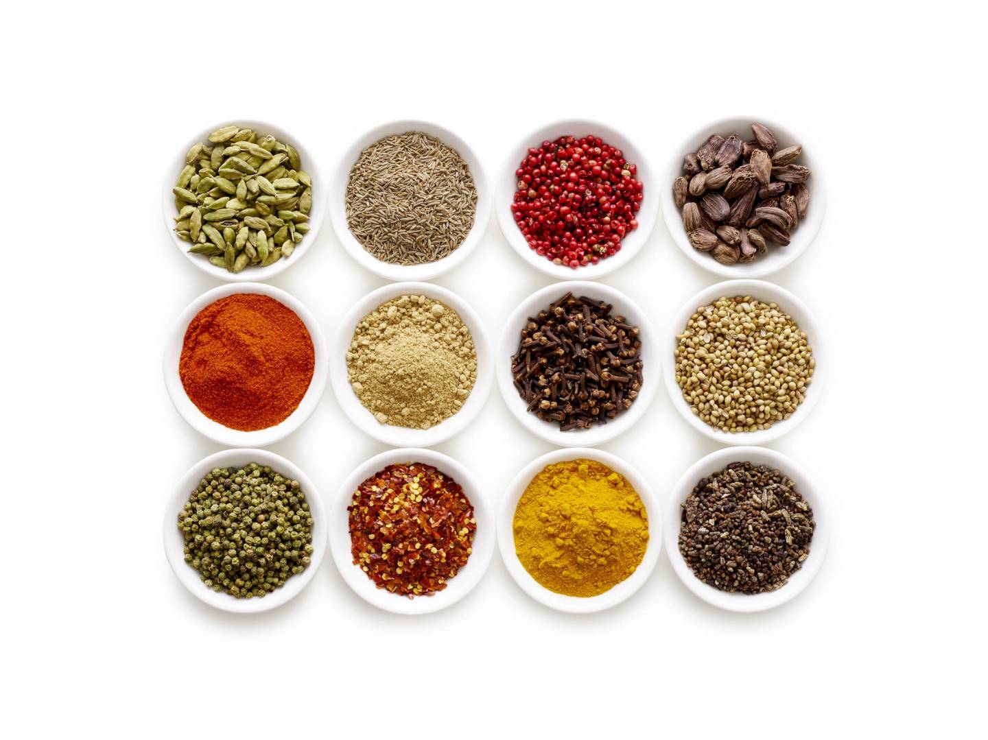 Dried spices in small bowls