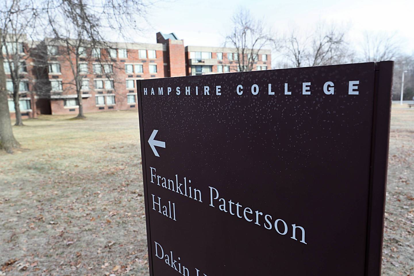 A sign on the campus of Hampshire College is pictured on Jan. 15, 2019.