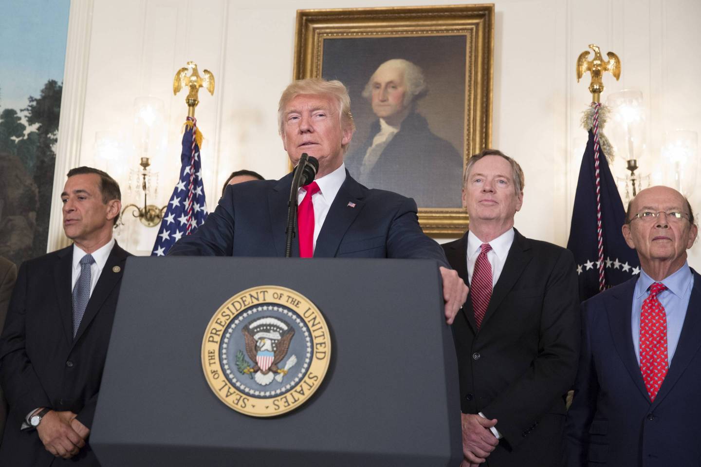 President Donald Trump speaks before signing a memorandum on addressing China's laws, policies, practices, and actions related to intellectual property, innovation, and technology at The White House on Aug. 14, 2017.