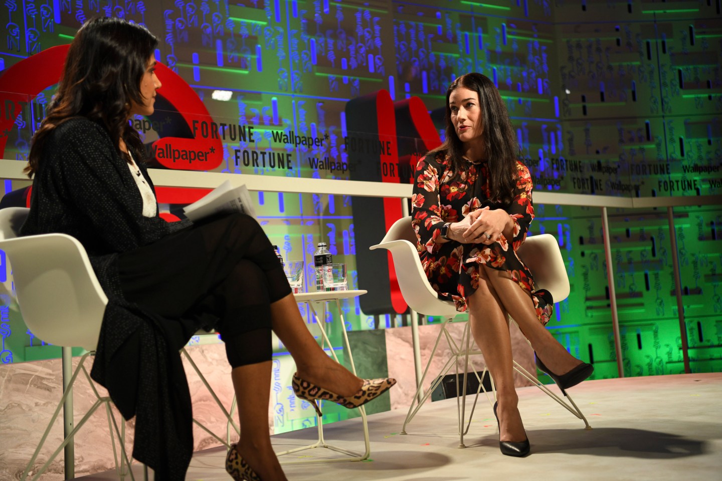 Airbnb transportation director Jenny Arden (right), with Fortune's Maithreyi Seetharaman, at the 2019 Fortune Brainstorm Design conference in Singapore.