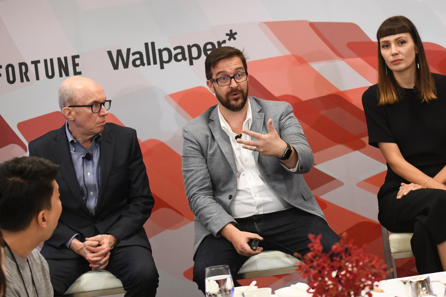 Fortune CEO Alan Murray with Rod Farmer and Kim Müller of McKinsey & Co. at the 2019 Fortune Brainstorm Design conference in Singapore.
