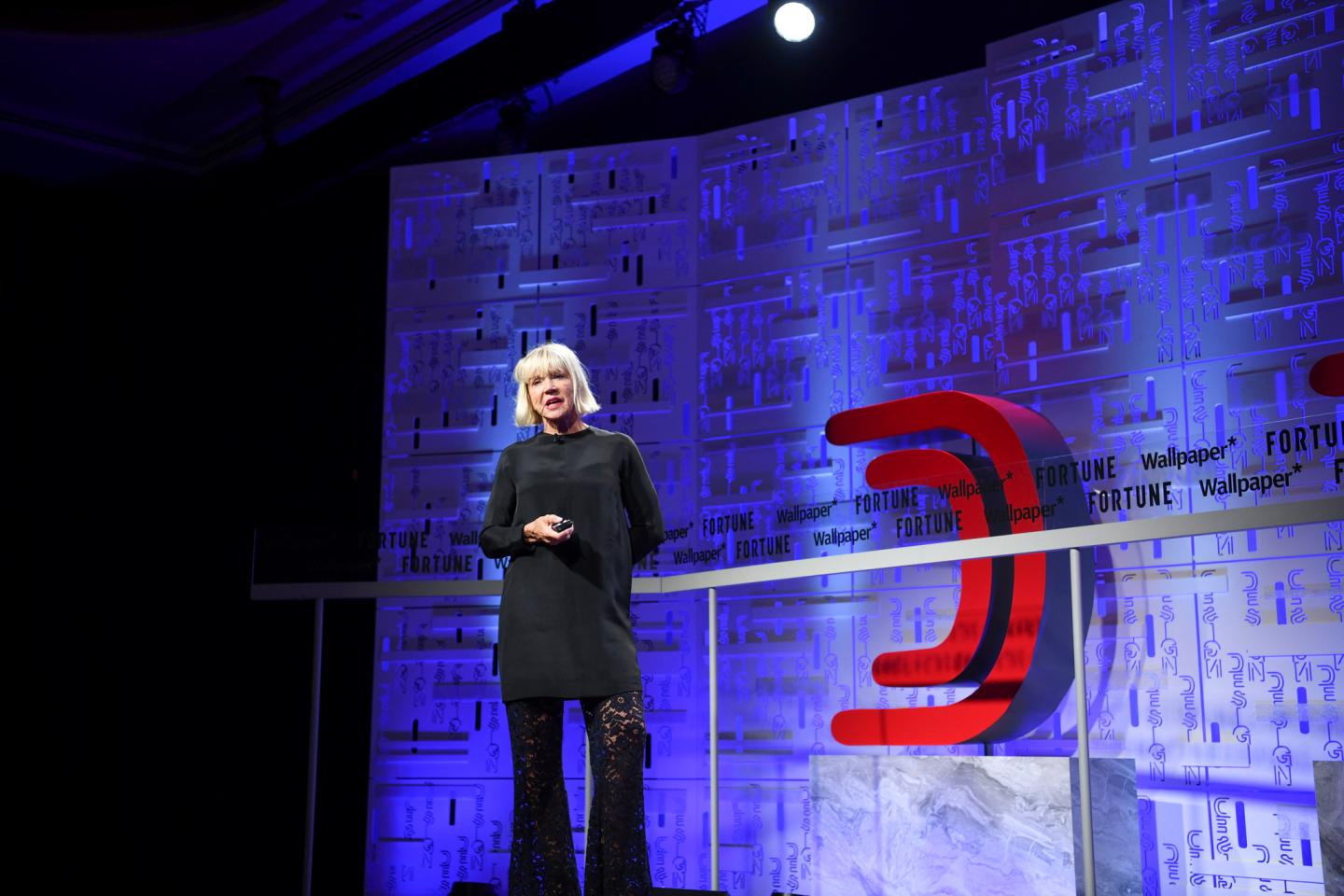 Sissel Tolaas, researcher and artist for the SMELL Re_searchLab in Berlin, speaking at the 2019 Fortune Brainstorm Design conference in Singapore.
