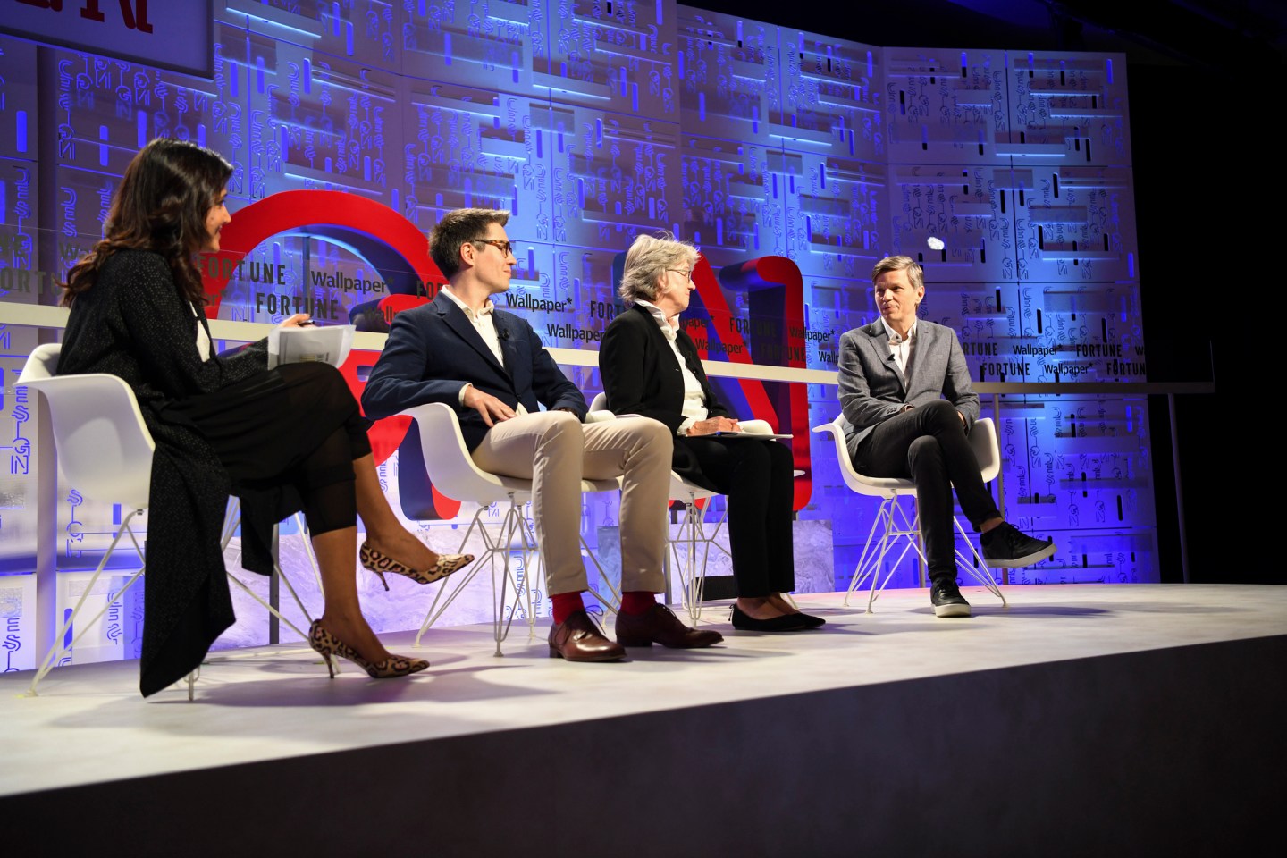 Maithreyi Seetharaman of Fortune, Ben Sheppard of McKinsey & Co., Jeanne Liedtka of the University of Virginia, and Jason Wild of Salesforce at the 2019 Fortune Brainstorm Design conference in Singapore.