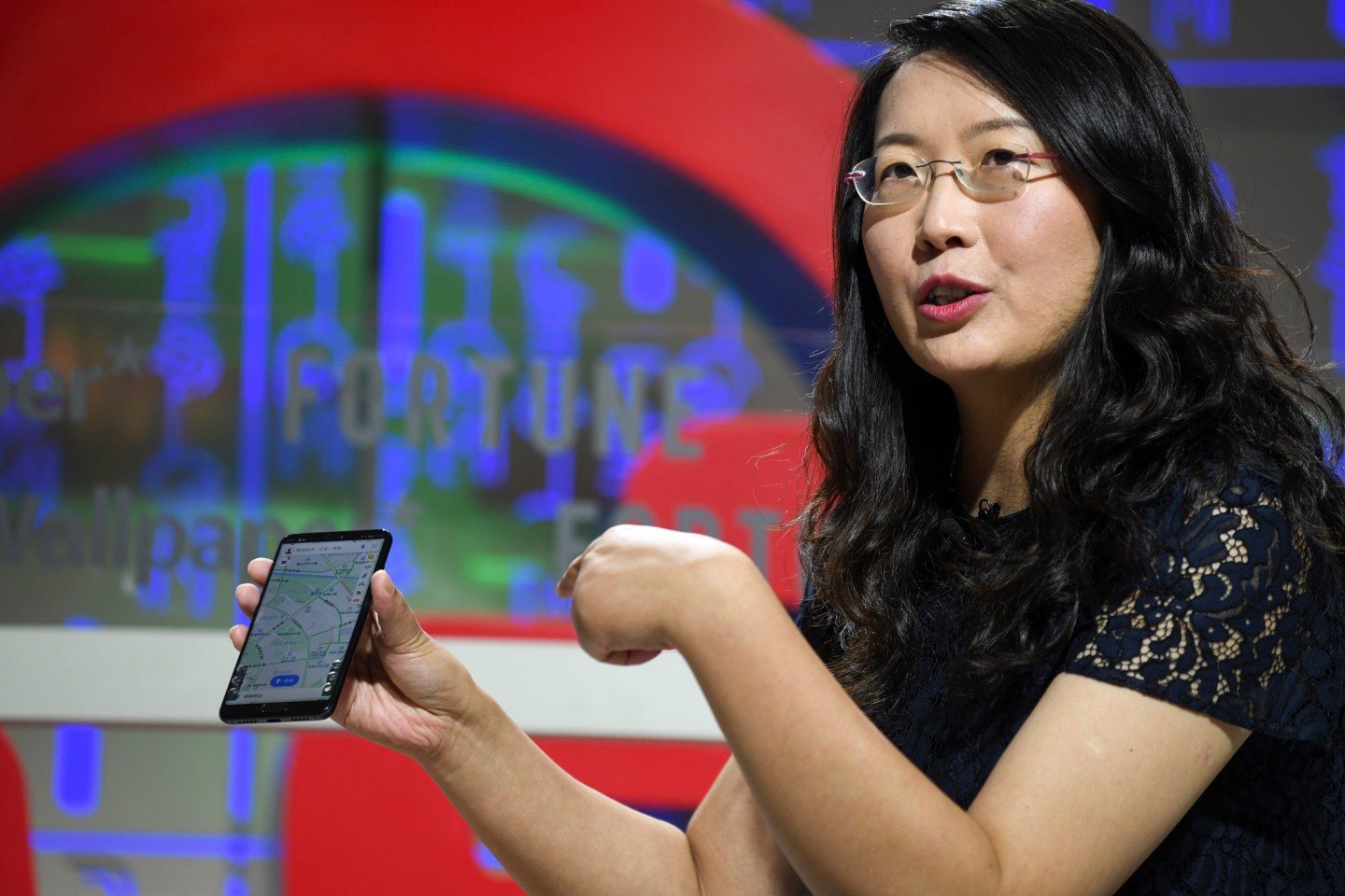 Chen Zhao of Alibaba's DAMO Academy speaking at the 2019 Fortune Brainstorm Design conference in Singapore.