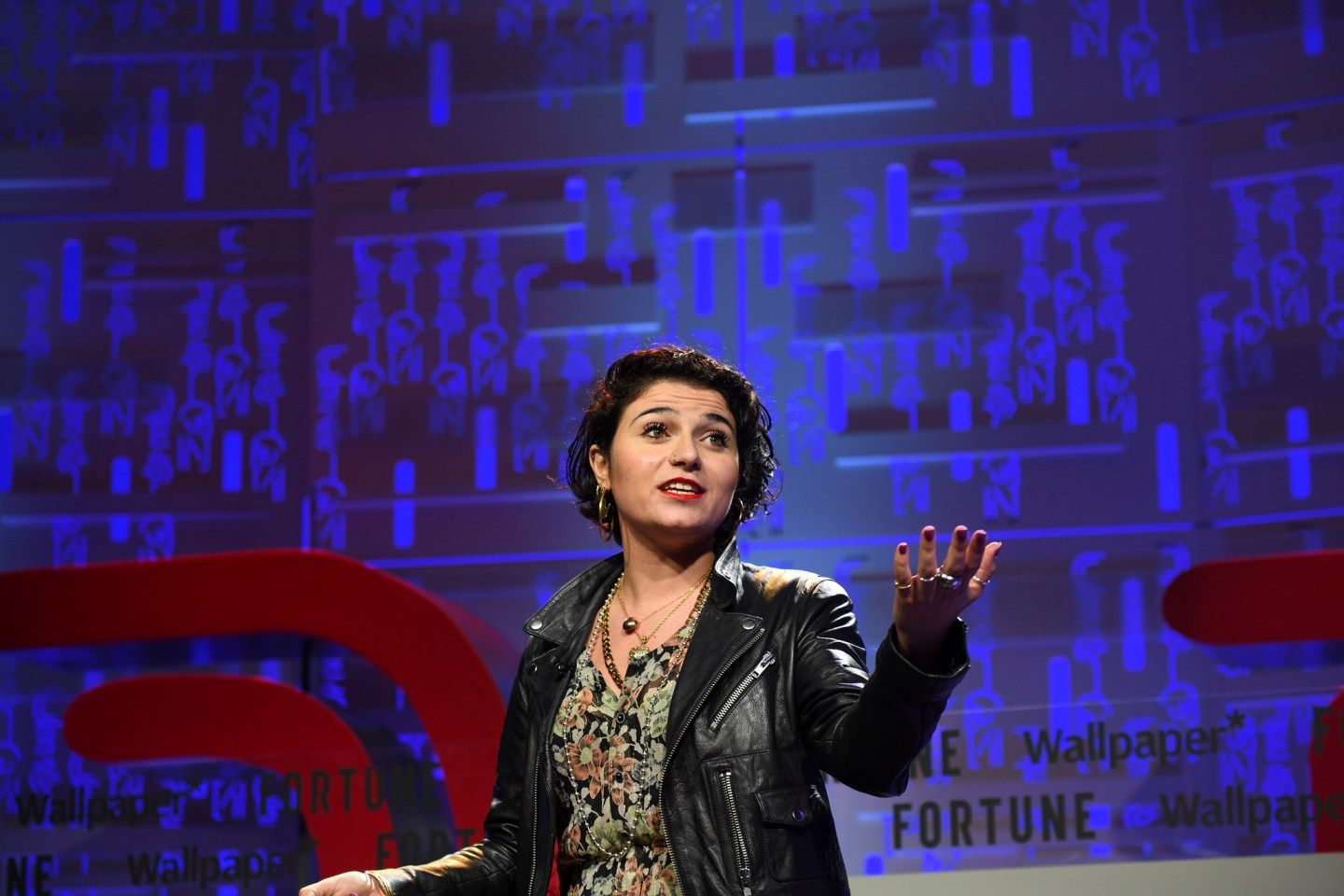 Nelly Ben Hayoun, director of Nelly Ben Hayoun Studios, speaking at the 2019 Fortune Brainstorm Design conference in Singapore.