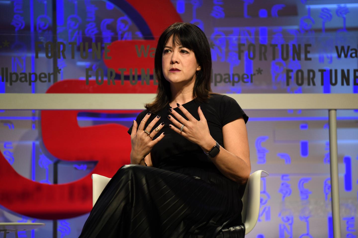 Halo Transmedia studio head Kiki Wolfkill speaking at the 2019 Fortune Brainstorm Design conference in Singapore.