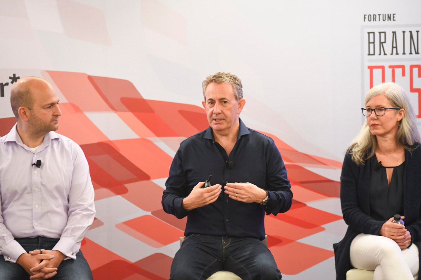 Pejvan Beigui of EasyMile, Sean Carney of Royal Philips, and Jamie Myrold of Adobe speaking at the 2019 Fortune Brainstorm Design conference in Singapore.