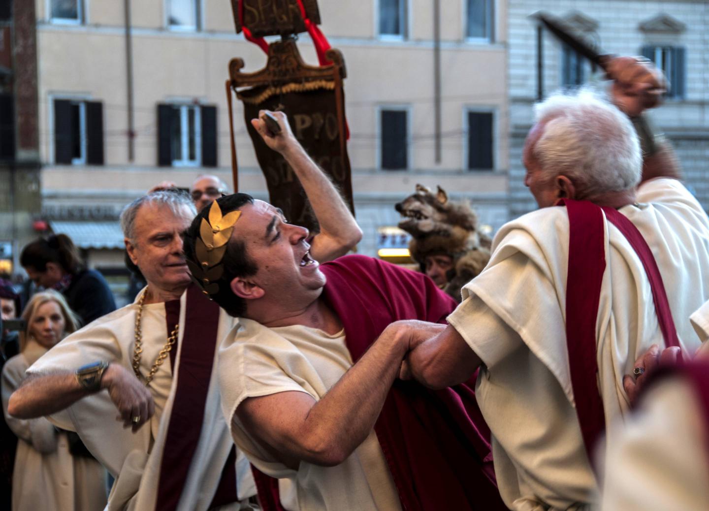Reenactment of the Ides of March, the day of the killing of