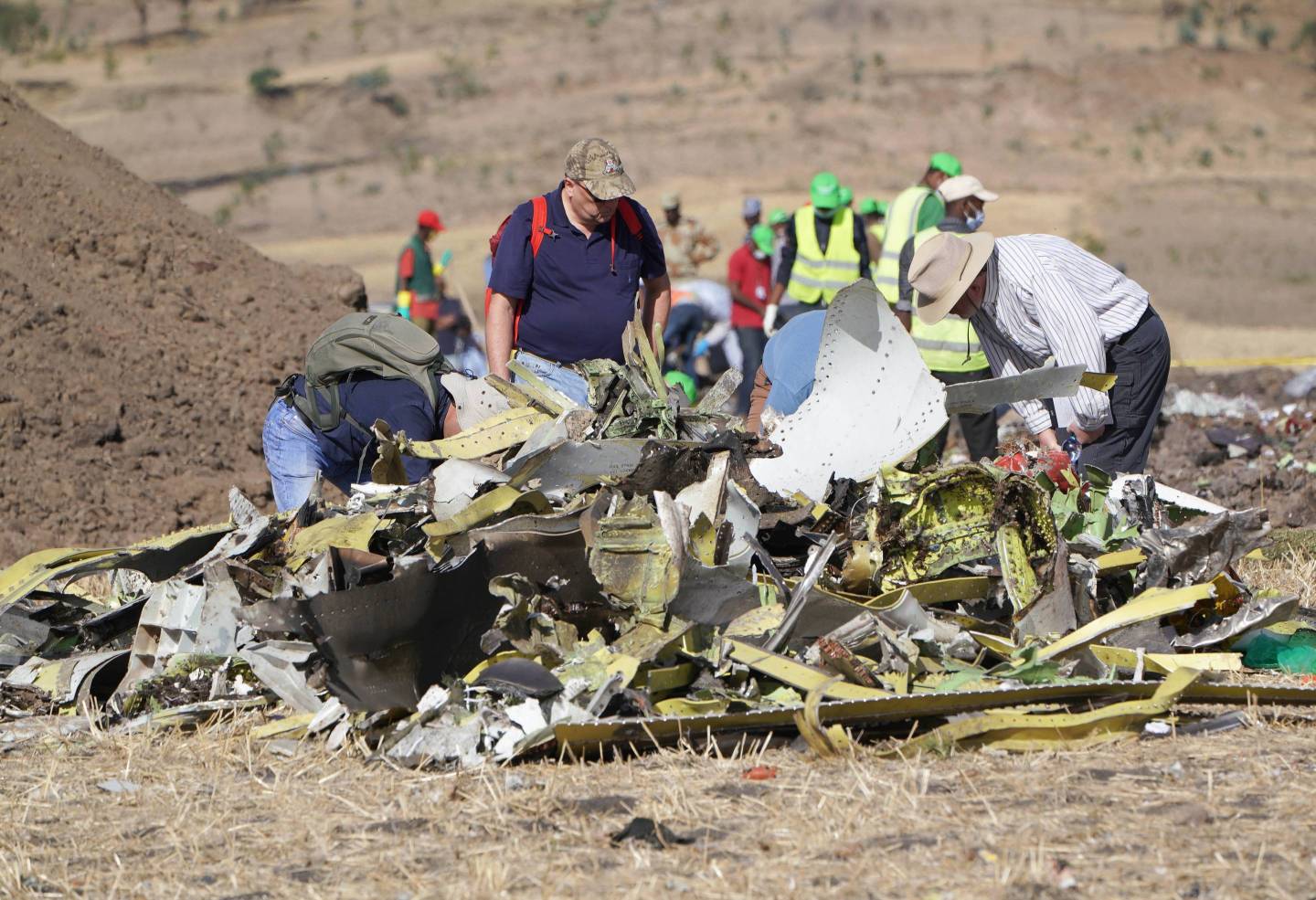 Emergency Services Work At The Crash Site Near Bishoftu Of Ethiopian Airlines ET302 To Nairobi
