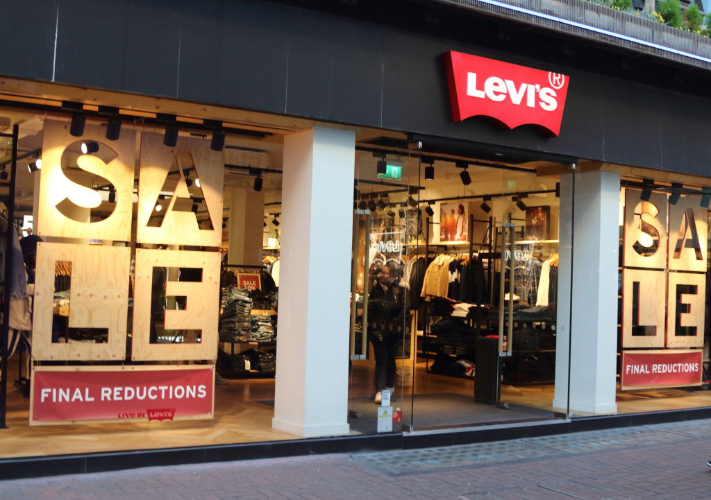 Levi's brand logo seen in Carnaby Street in London, UK