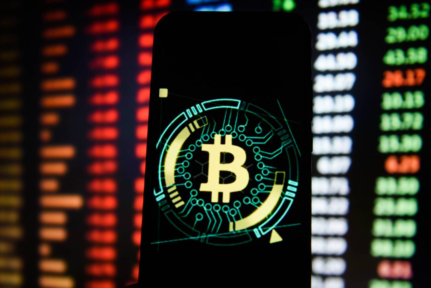Bitcoin logo is seen on an android mobile phone