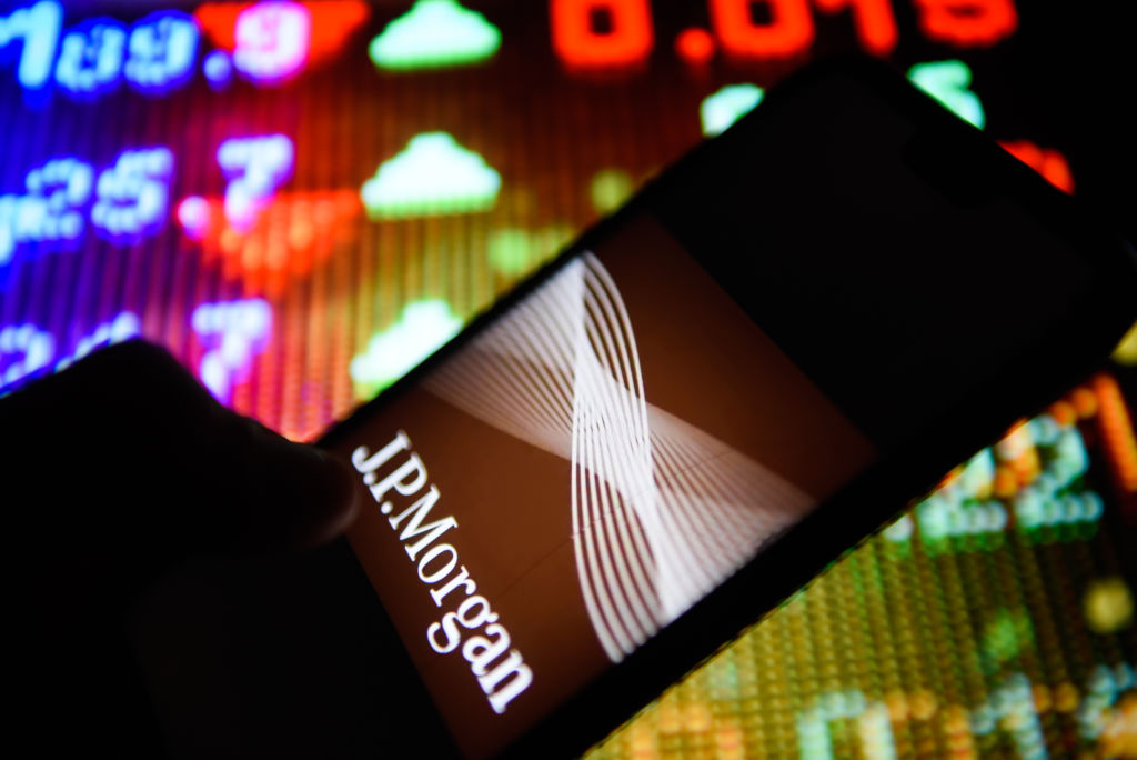 JP Morgan logo is seen on an android mobile phone