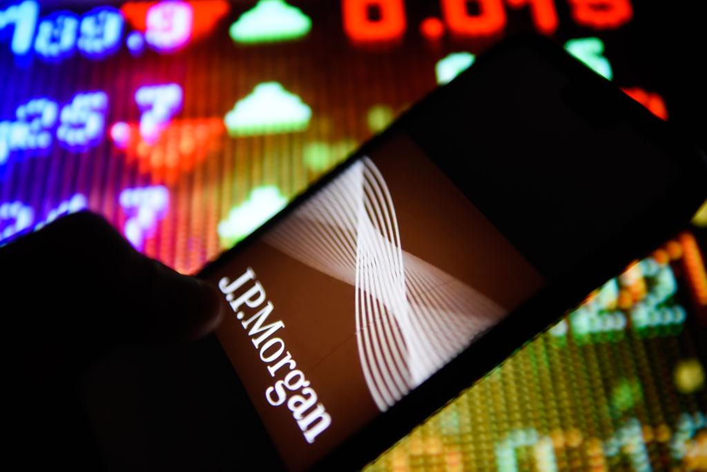 JP Morgan logo is seen on an android mobile phone