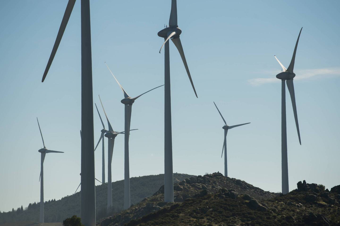 A general view of wind turbines on the sub park Mendoiro-