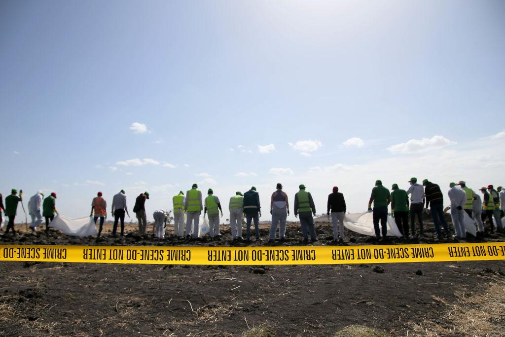 Emergency Services Work At The Crash Site Near Bishoftu Of Ethiopian Airlines ET302 To Nairobi