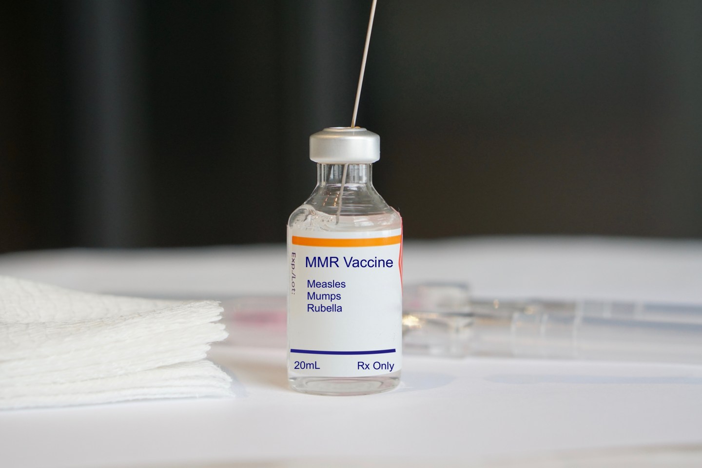 MMR Vaccine in a glass vial for measles, mumps, and rubella