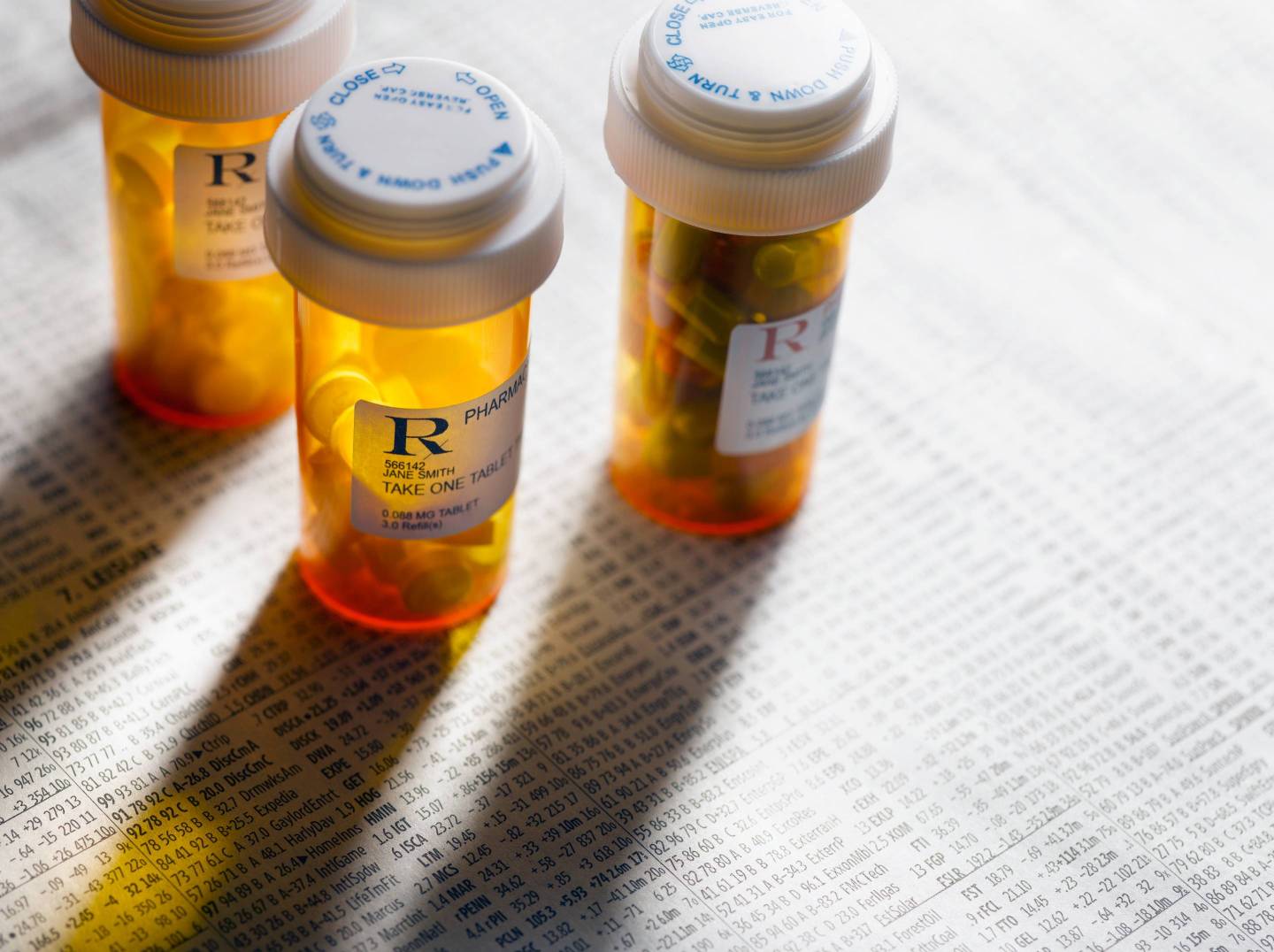 Pill bottles on stock page