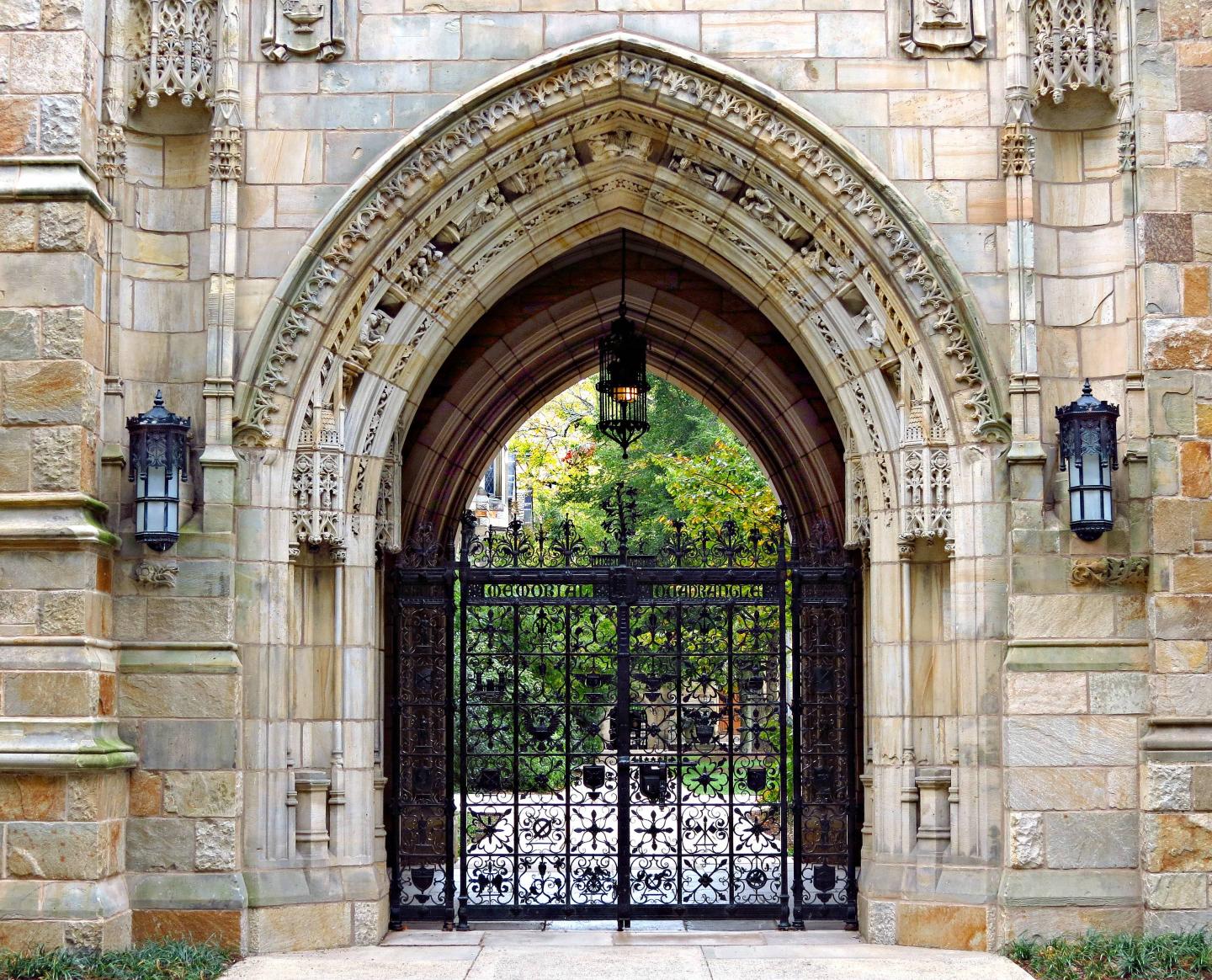 Harkness Gate to Memorial Quadrangle at Yale University in New Haven, Connecticut