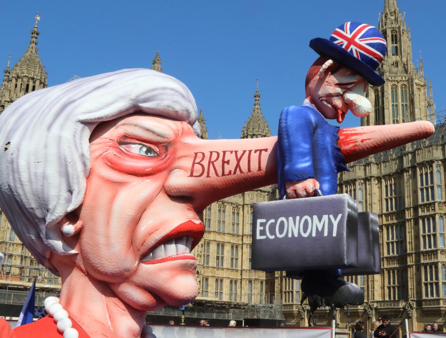 A giant effigy of Prime Minister Theresa May, with the