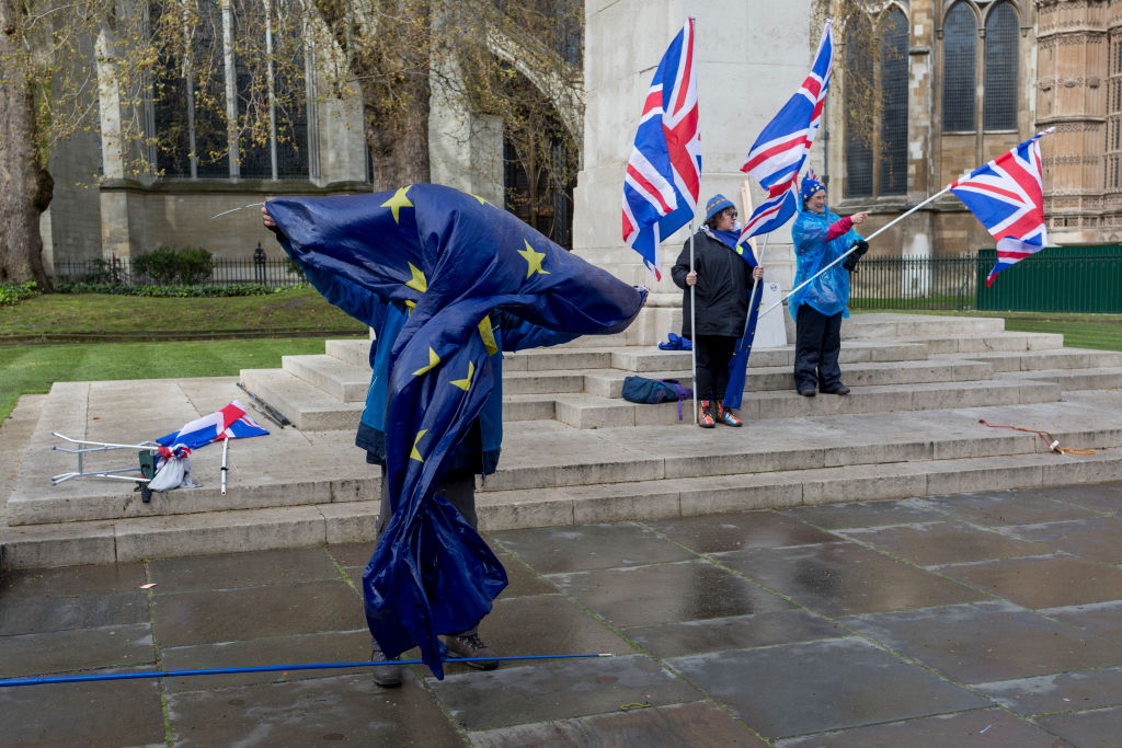 Brexit EU Flags Outside Parliament