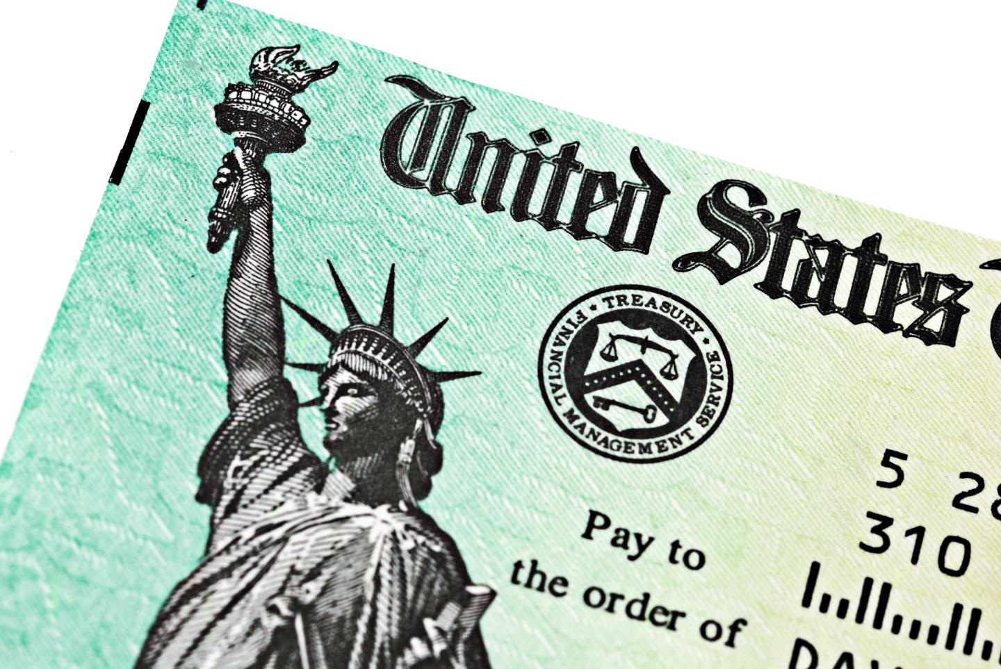 Partial view of US Treasury IRS refund check