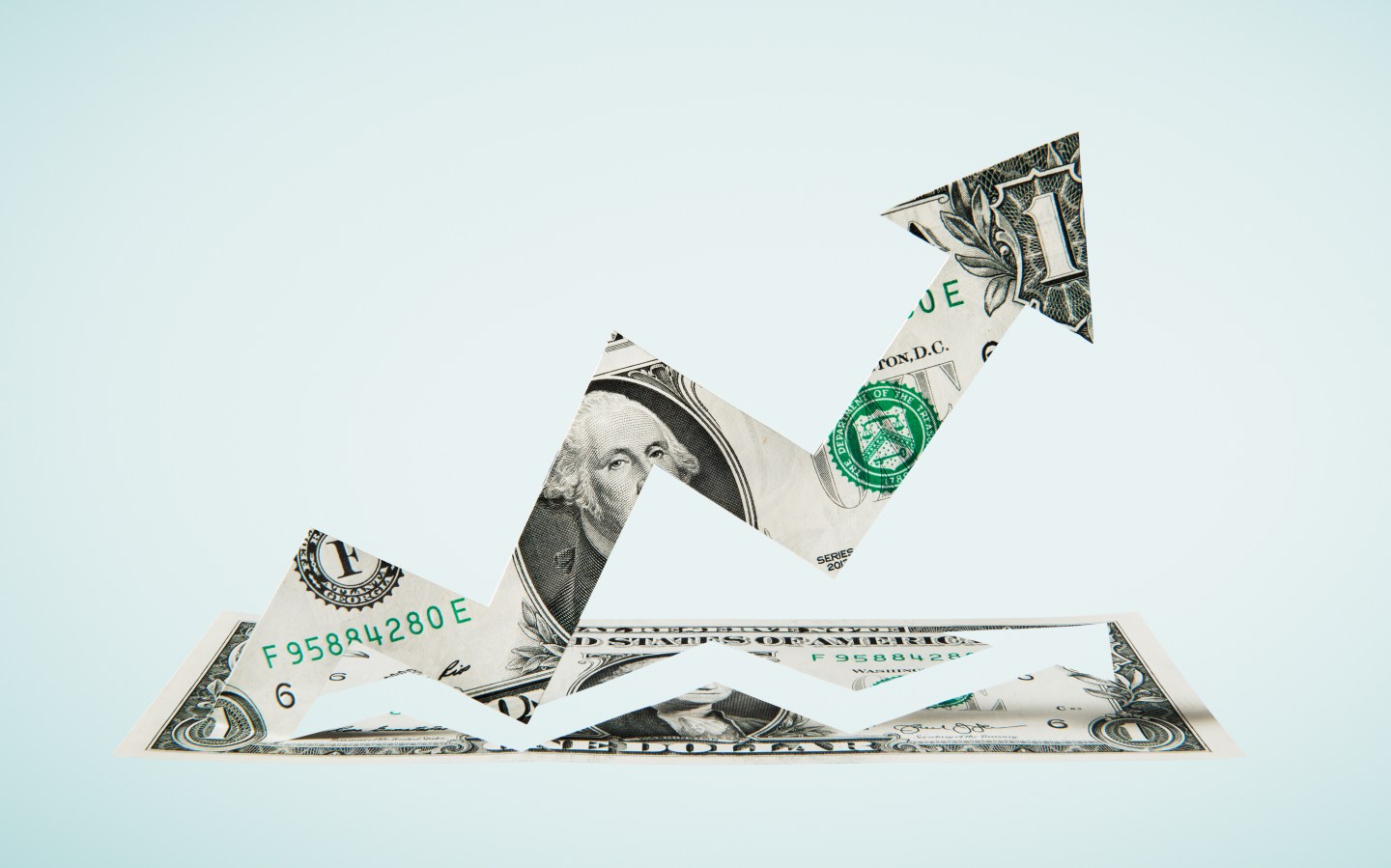 Paper-cut dollar - Upwards arrow.