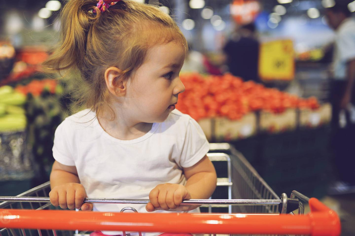 Tired child at a supermarket
