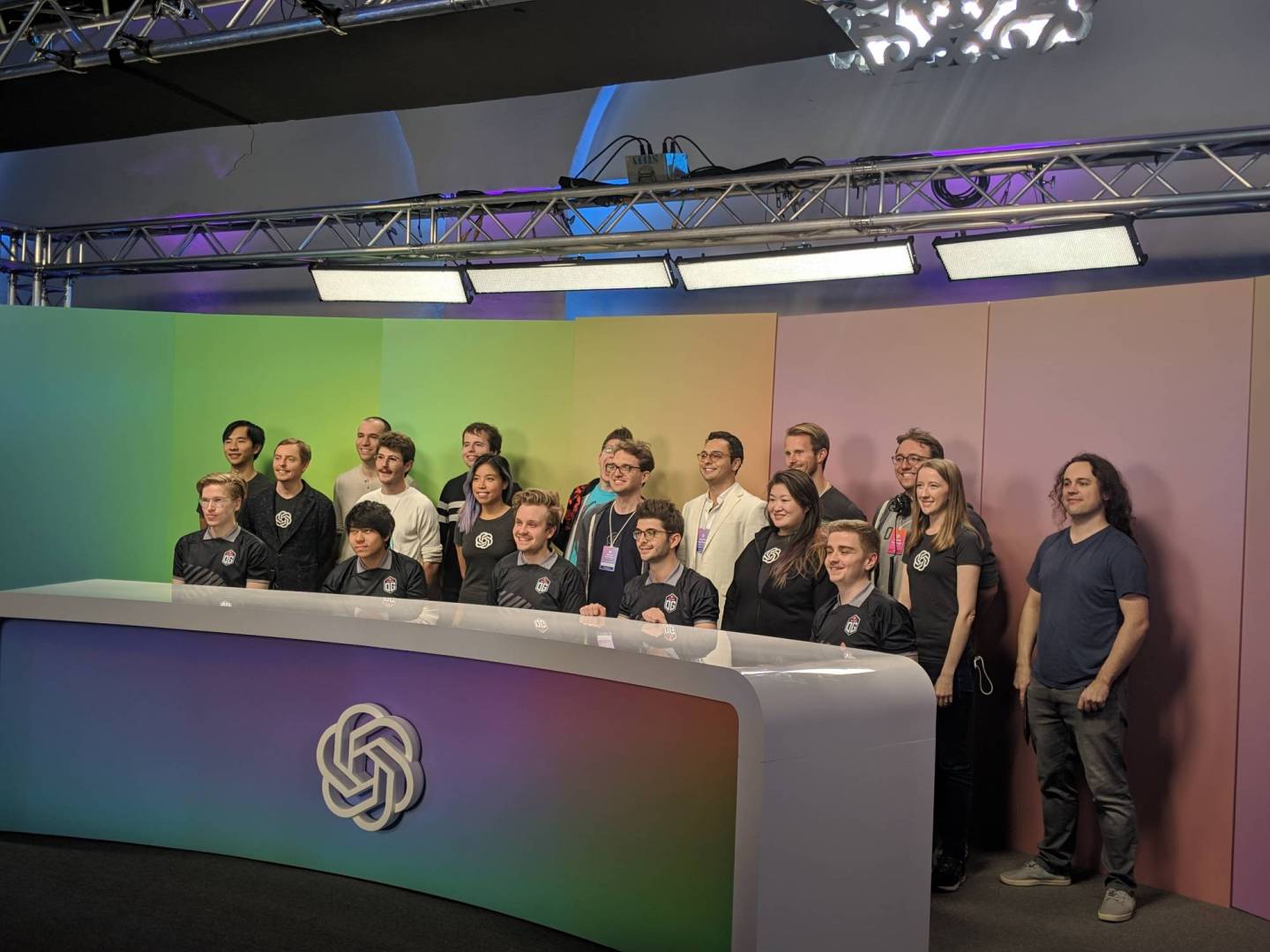 OpenAI staff and members of Dota 2 e-sports team OG. Courtesy of OpenAI