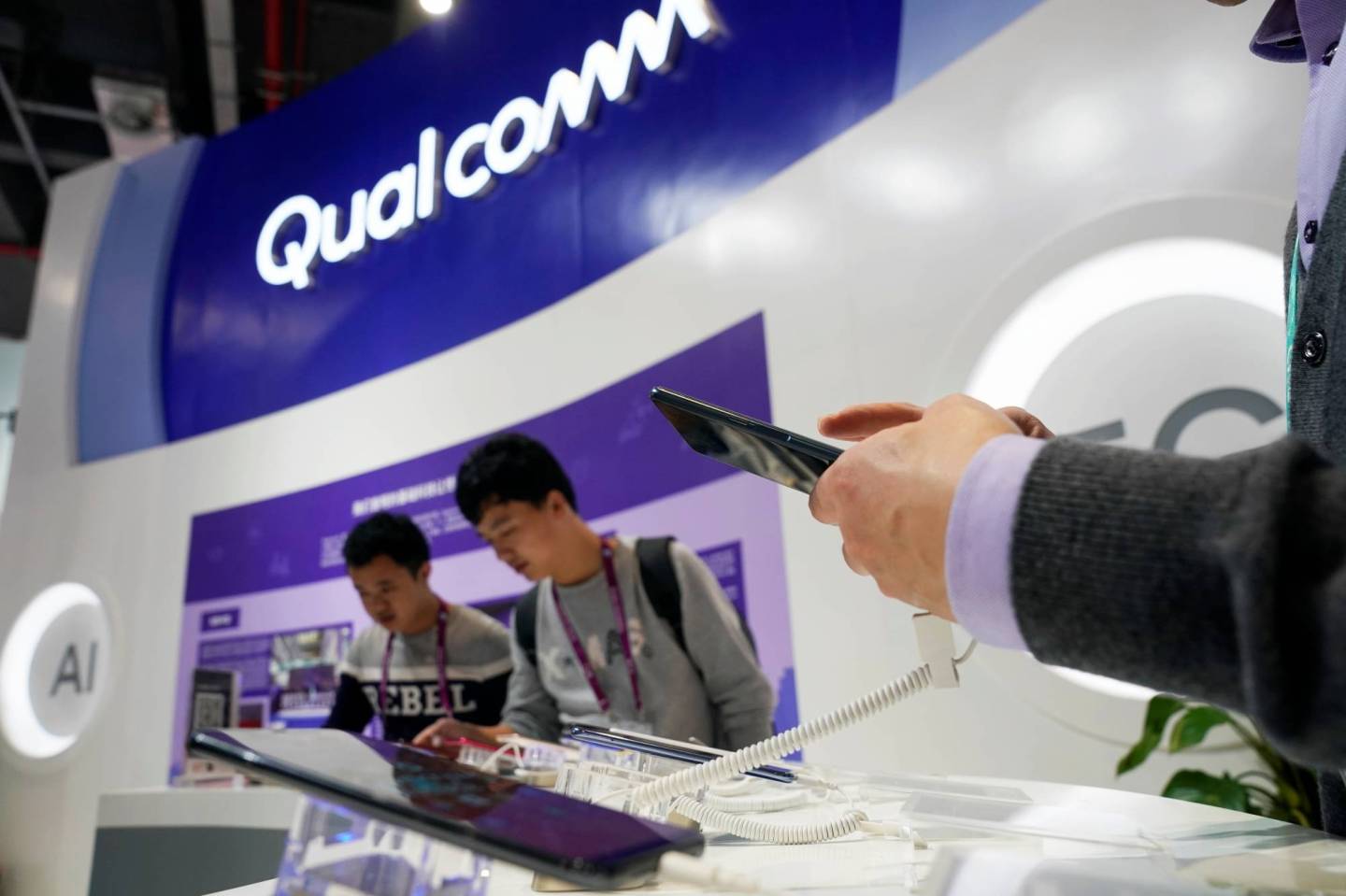 A Qualcomm sign is seen during the China International Import Expo (CIIE), at the National Exhibition and Convention Center in Shanghai