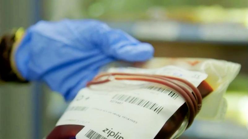 A bag of blood to be delivered by a Zipline drone.