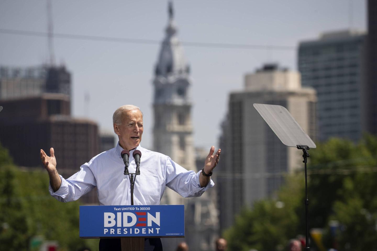 Former Vice President and Democratic presidential candidate Joe Biden speaks during a campaign kickoff rally on May 18, 2019, in Philadelphia.