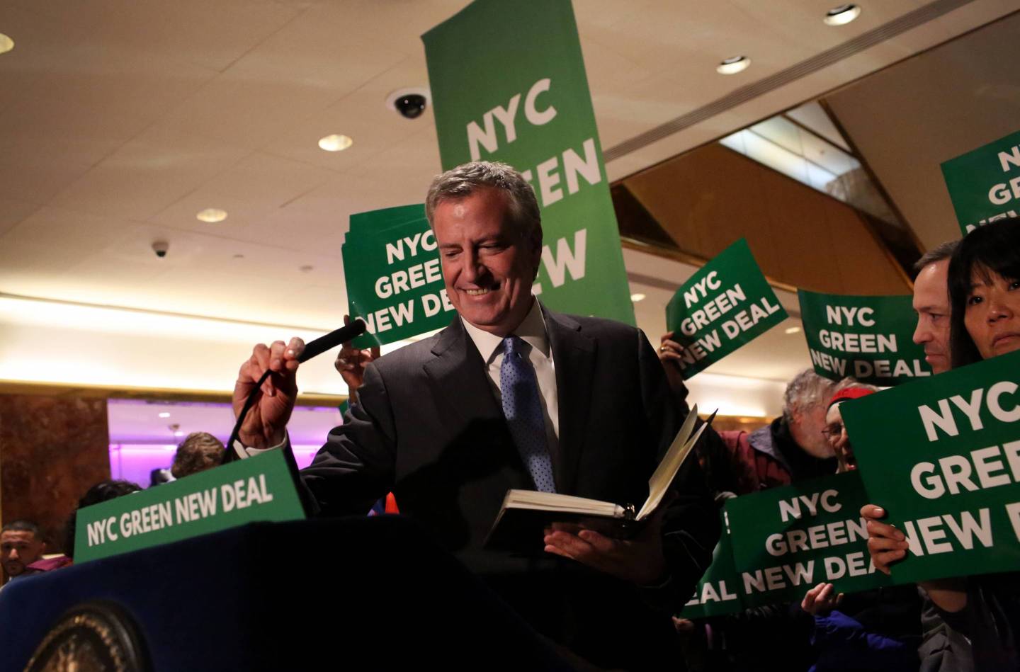 Mayor Bill De Blasio Holds Green New Deal Rally At Trump Tower