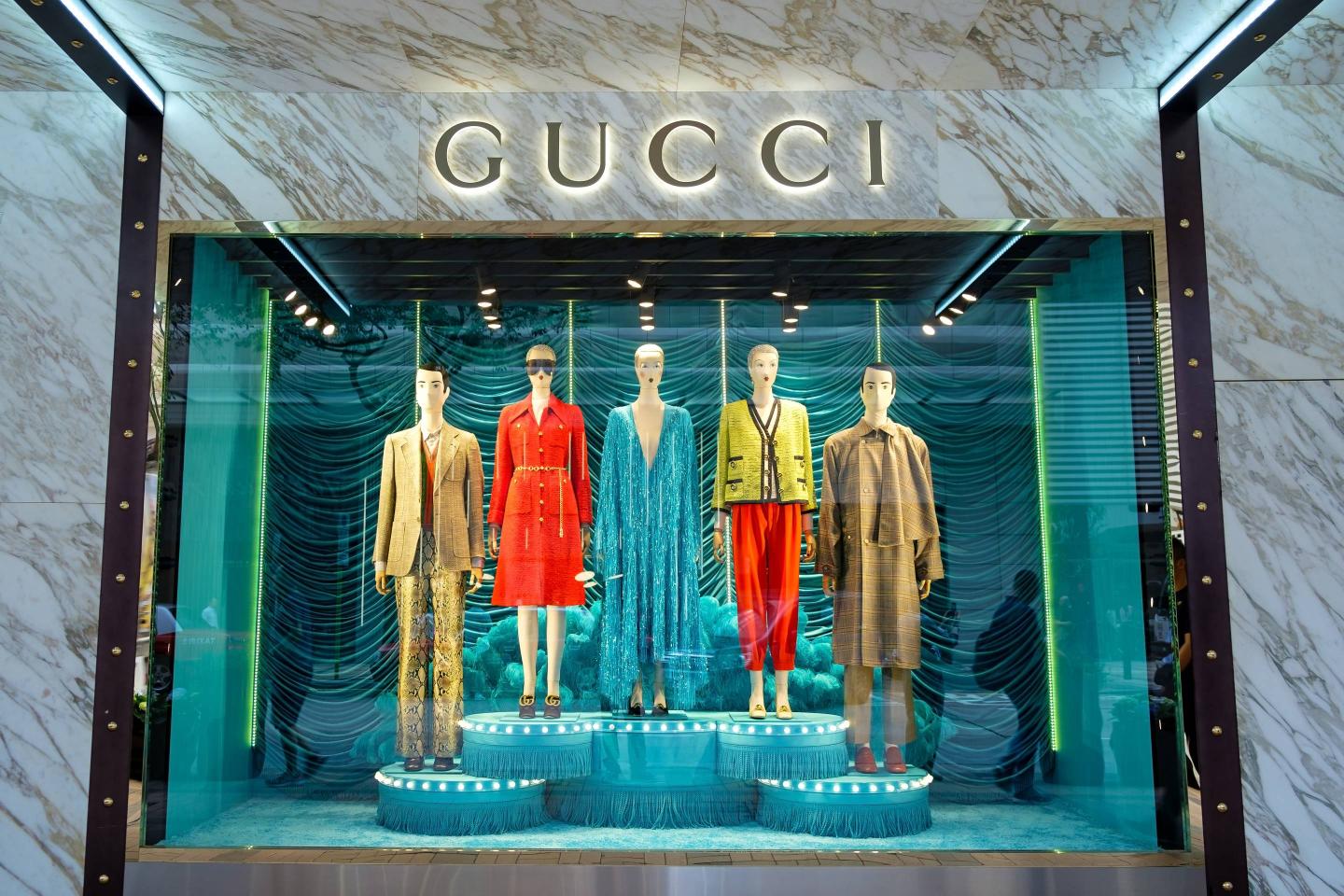 GUCCI brand logo and window display seen in Tsim Sha Tsui,