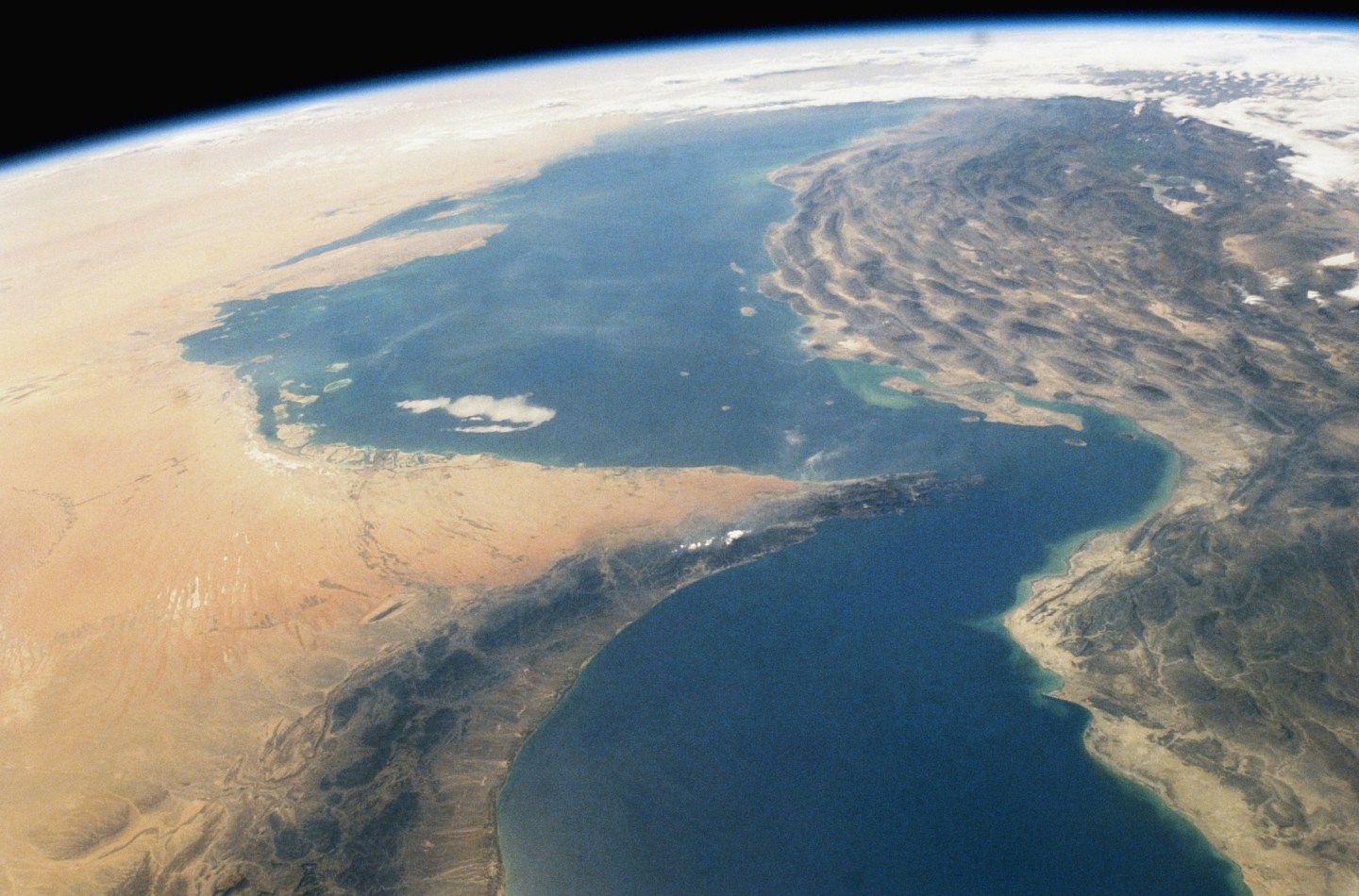 Middle East, Persian Gulf region, Strait of Hormuz, satellite view