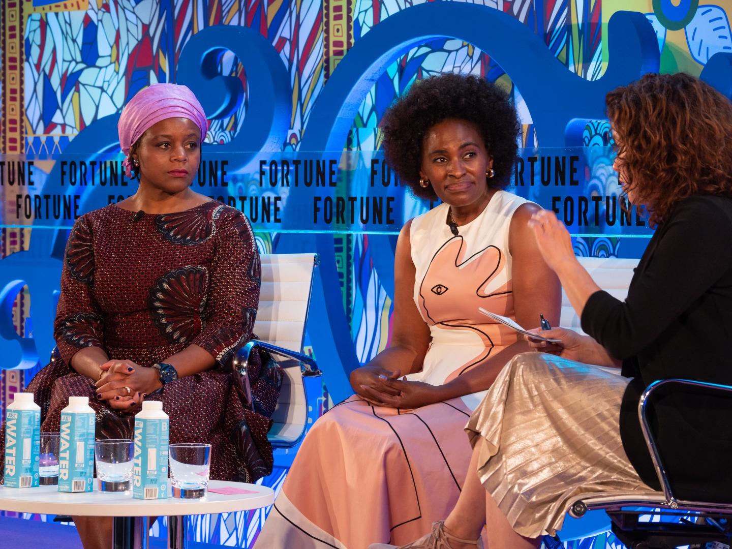 Viola Llewellyn, co-founder and president of Ovamba Solutions, and Nunu Ntshingila, Facebook's head of Africa, speak at Fortune Most Powerful Women International in London.