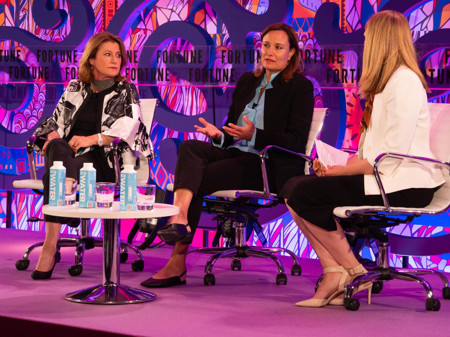 Booking.com president and CEO Gillian Tans and TomTom co-founder Corinne Vigreux discuss problems of artificial intelligence at Fortune's Most Powerful Women International in London