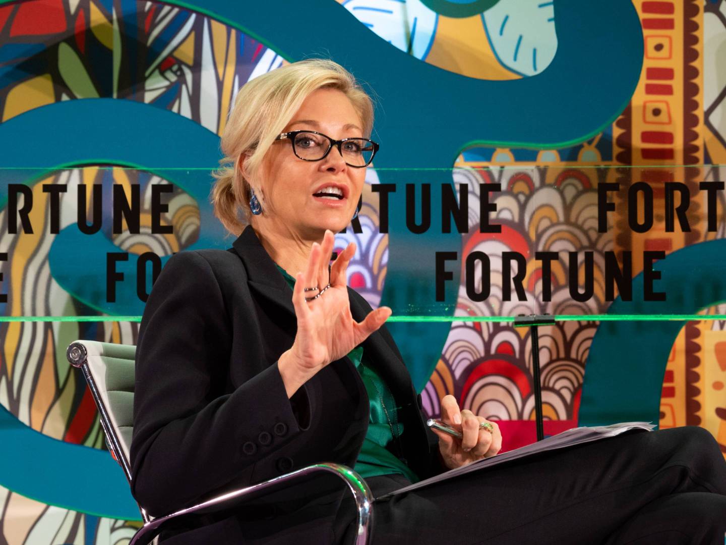 Nadja Swarovski, a member of the board of her family's eponymous company, speaking at Coins2Day Most Powerful Women International in London.