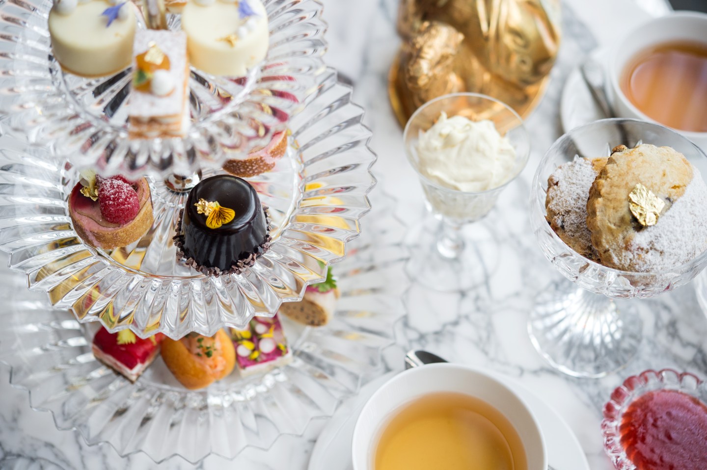 Afternoon Tea service at the Baccarat, a luxury hotel in Midtown Manhattan, New York.
