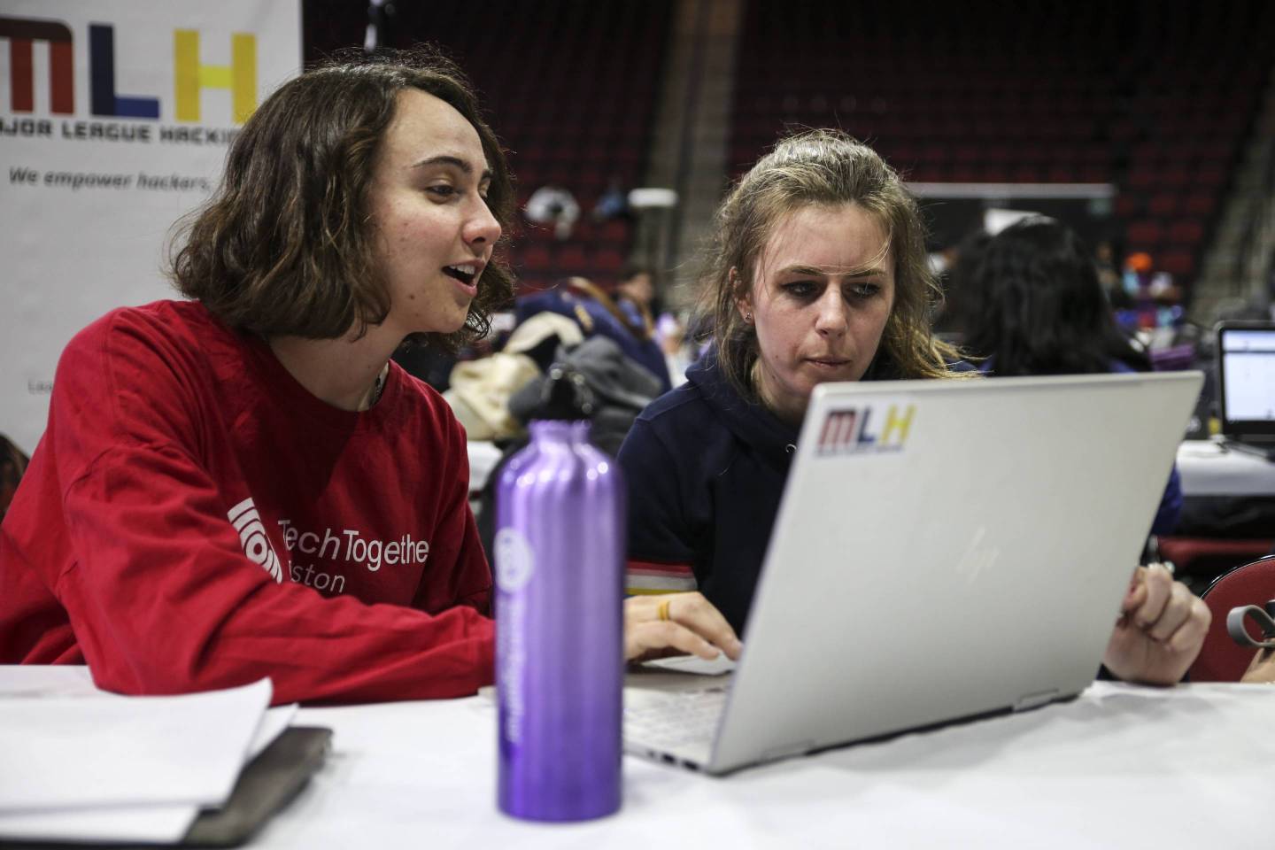 Students doing a coding project at Boston University on March 22, 2019.