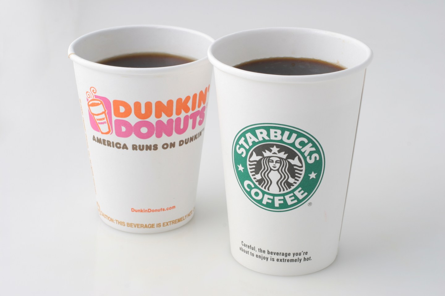 Dunkin' Donuts and Starbucks coffee cups