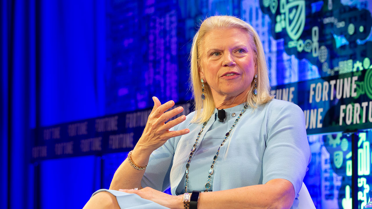 IBM CEO Virginia "Ginni" Rometty speaking at the 2019 Coins2Day CEO Initiative in New York City.