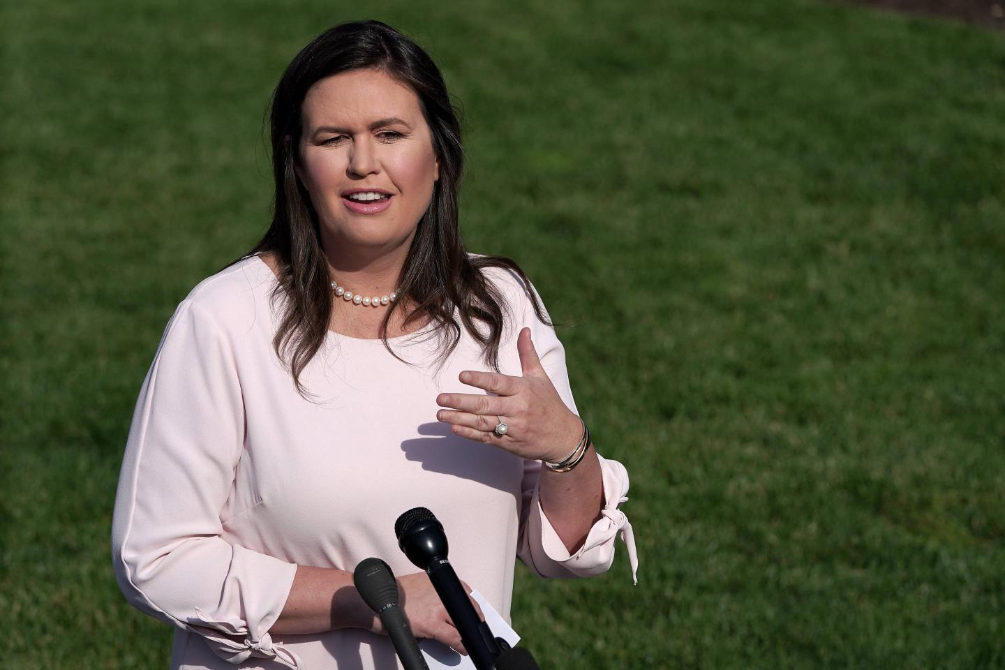 White House Press Secretary Sarah Sanders Speaks To The Media Outside The White House
