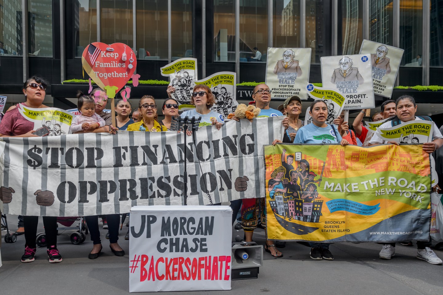 Hundreds of protesters outside jp morgan chase