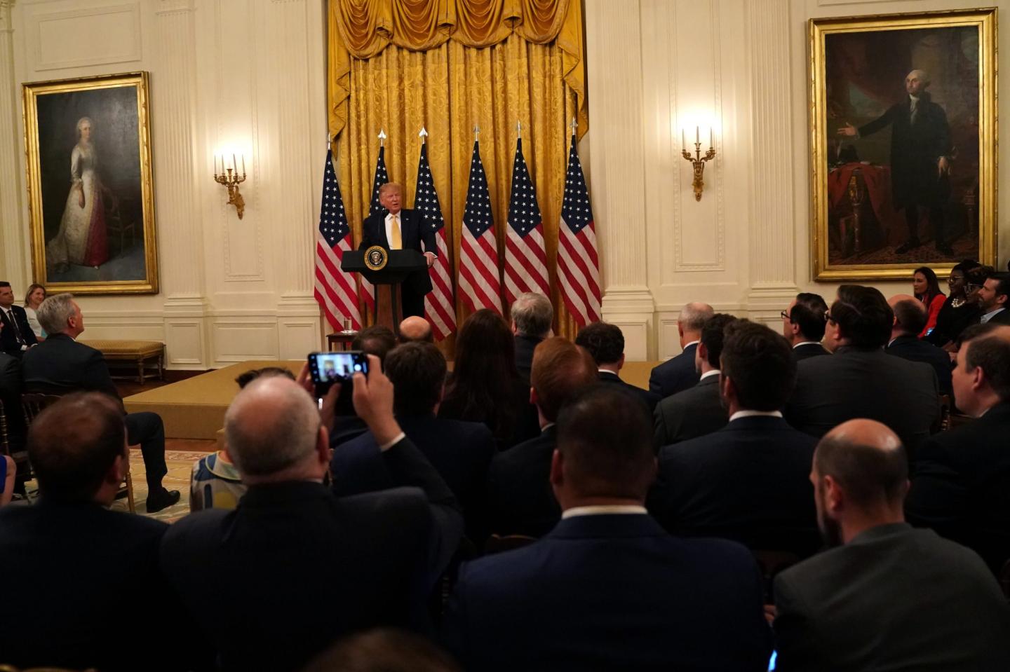 President Donald Trump speaks during a “Presidential Social Media Summit”