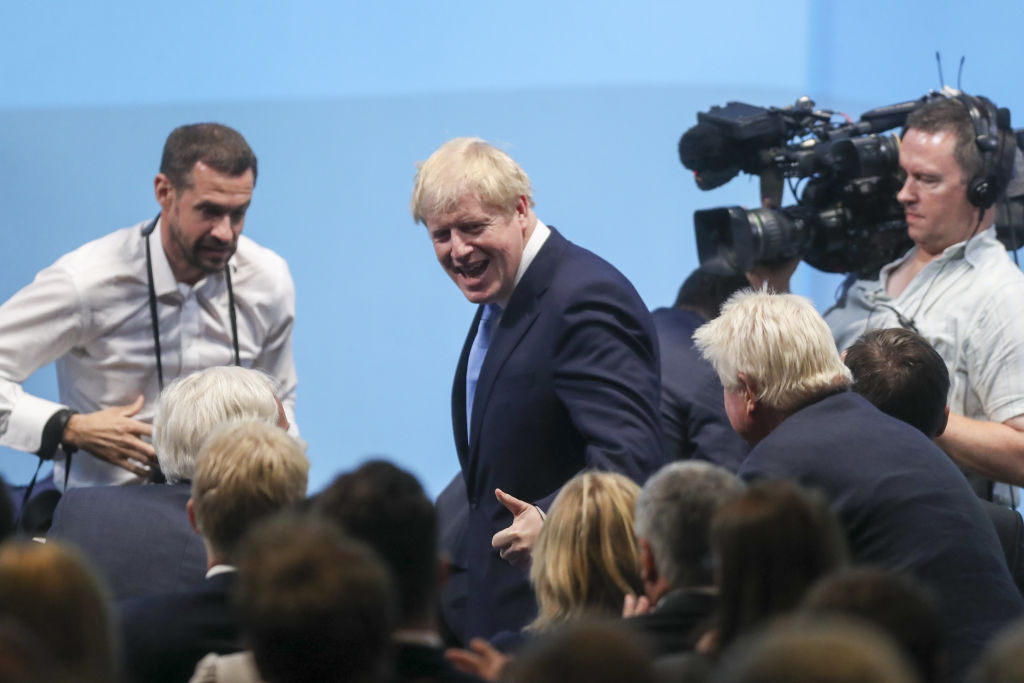 Boris Johnson, leader of the Conservative Party, reacts to the announcement of winner of the Conservative Party leadership contest at the Queen Elizabeth II Conference Centre in London, U.K., on Tuesday, July 23, 2019.