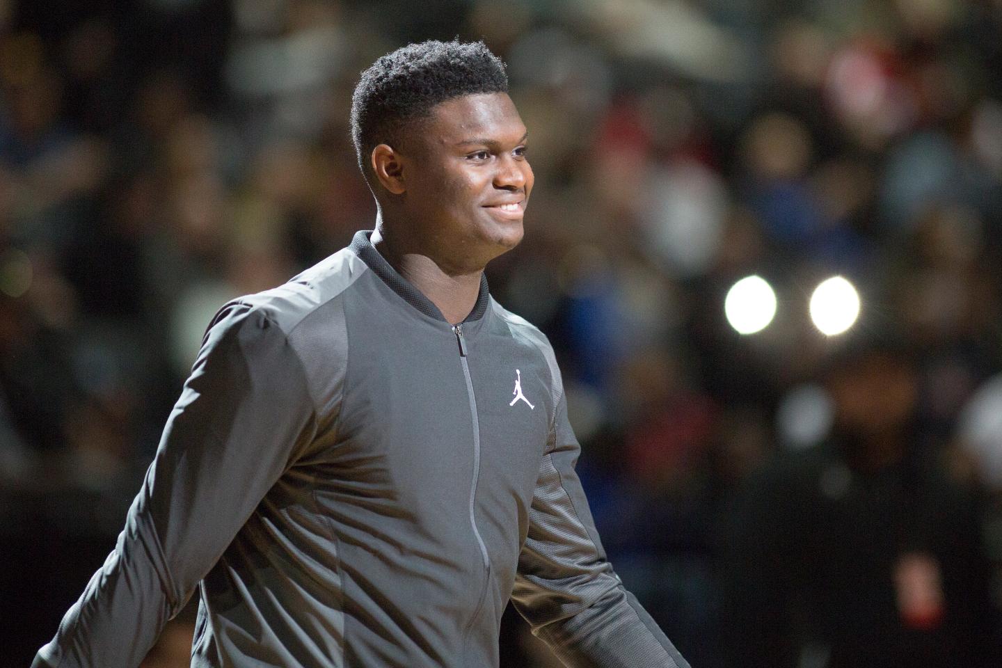Zion Williamson in a Jordan Brand pullover