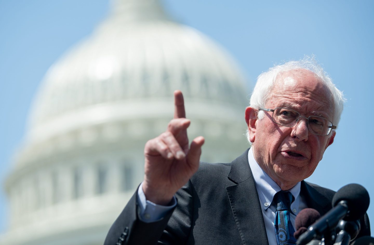 Sen. Bernie Sanders speaks during a press conference outside the U.S. Capitol.